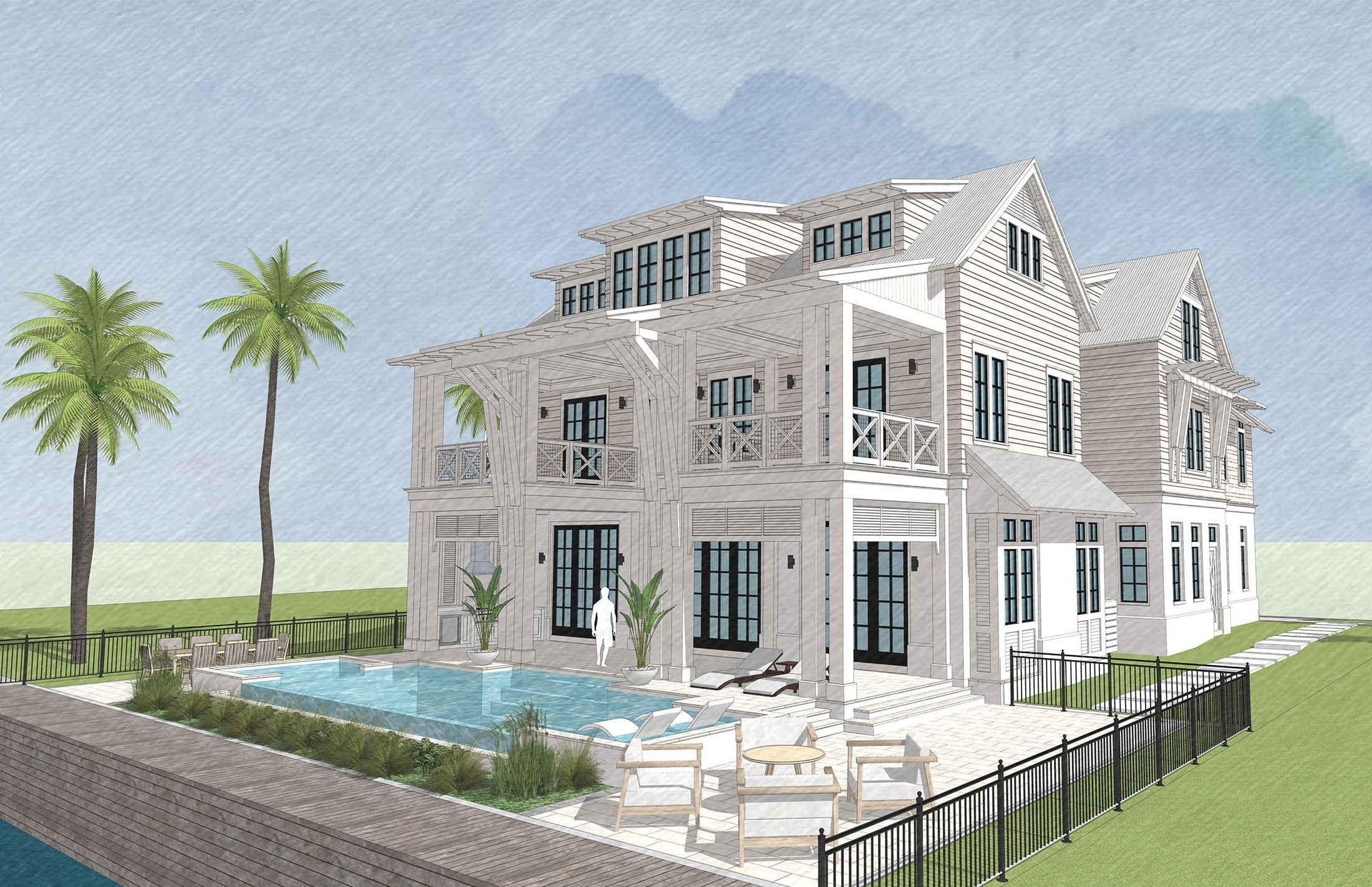 Pool terrace with outdoor seating
