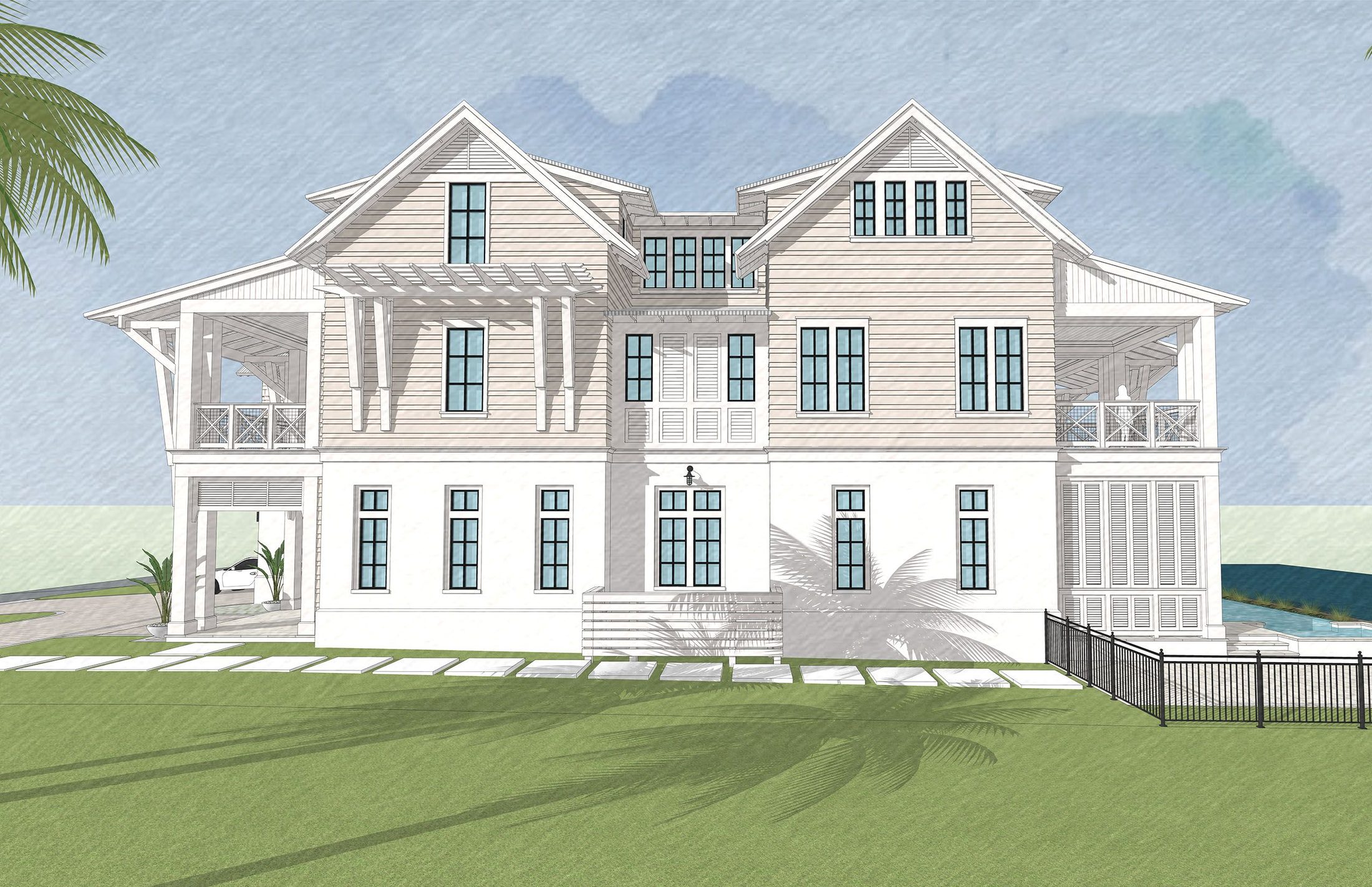 Side elevation with porches