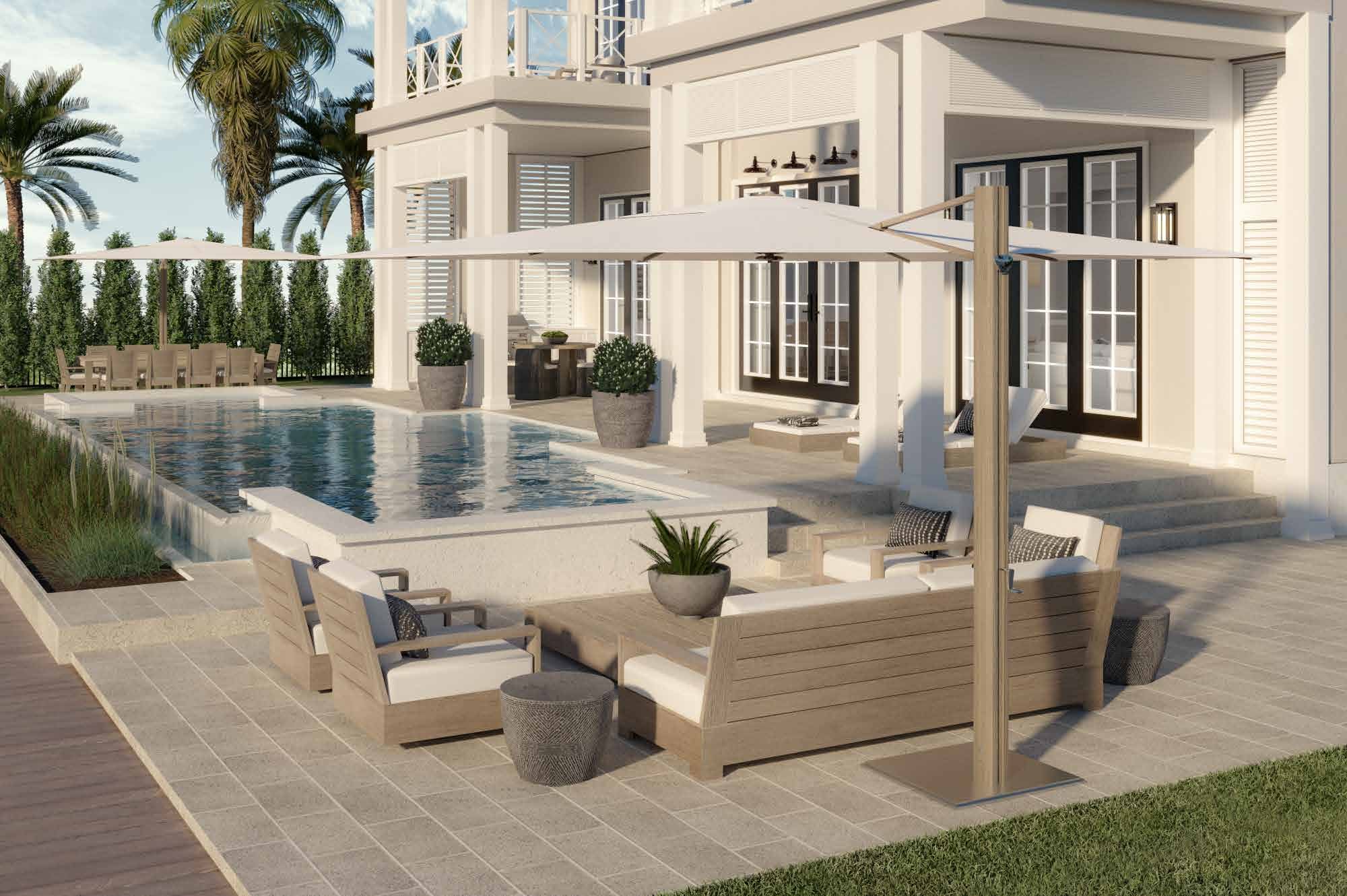 Rendering of the pool terrace and covered outdoor living at 619 Choctaw